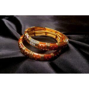 Vintage JOAN RIVERS Signed Enamel Autumn Colors Gold Tone Stretch Bracelets